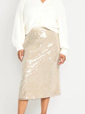 High-Waisted Sequin Midi Pencil Skirt